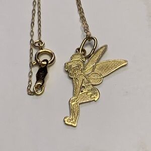 14k solid Gold Fairy Tinker bell Pendant Necklace. Pendant and chain marked 14k